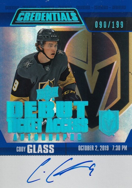 AUTO RC karta CODY GLASS 21-22 Credentials Upadte 19-20 Debut Ticket Access /199